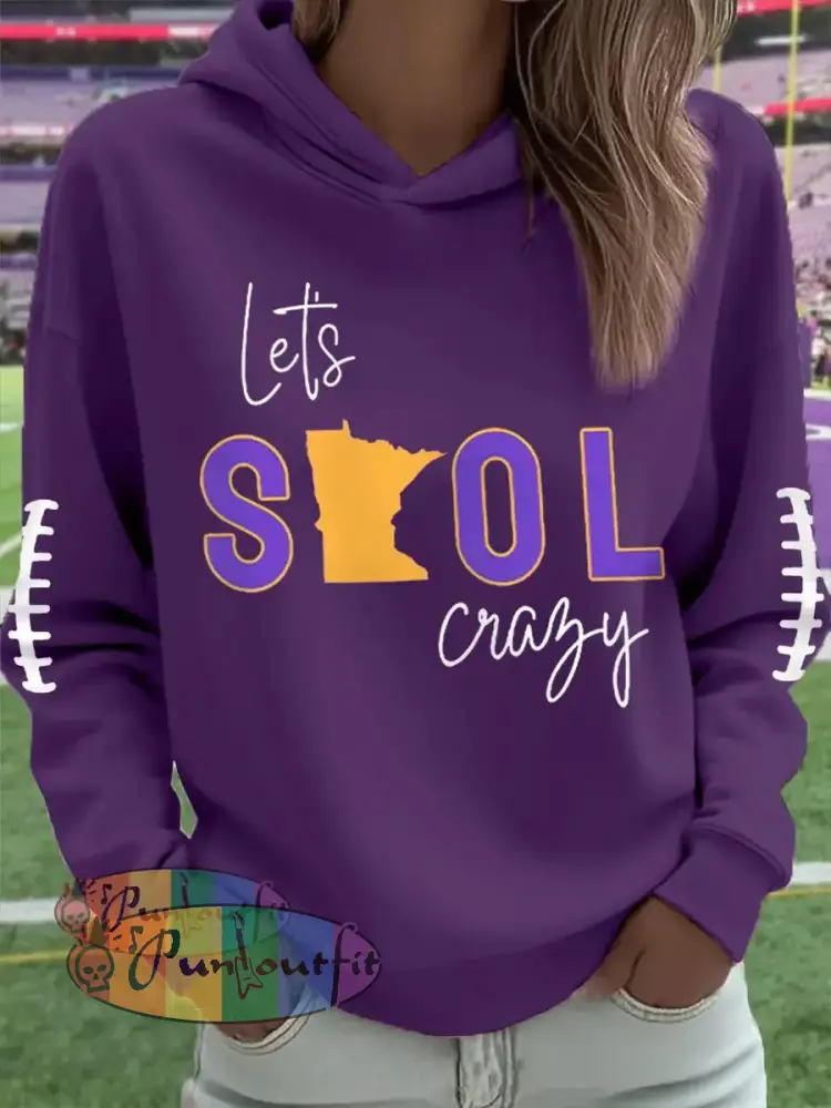 Women’s Let’s SKOL Crazy! Football Fans Lovers Gameday Casual Hoodie Purple / S