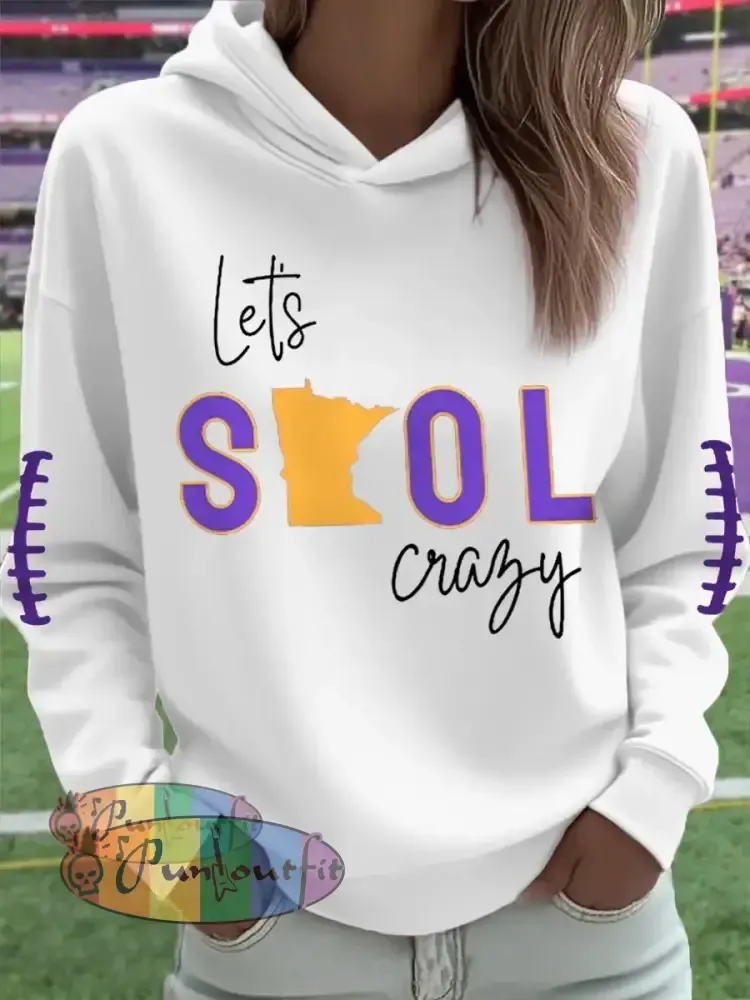 Women’s Let’s SKOL Crazy! Football Fans Lovers Gameday Casual Hoodie White / S