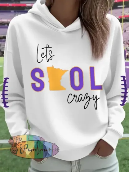 Women’s Let’s SKOL Crazy! Football Fans Lovers Gameday Casual Hoodie White / S