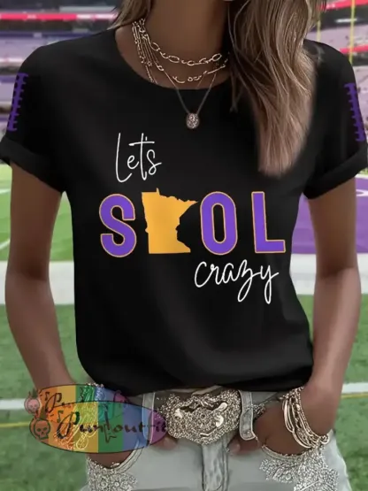 Women’s Let’s SKOL Crazy! Football Fans Lovers Gameday Casual Tee Black / S