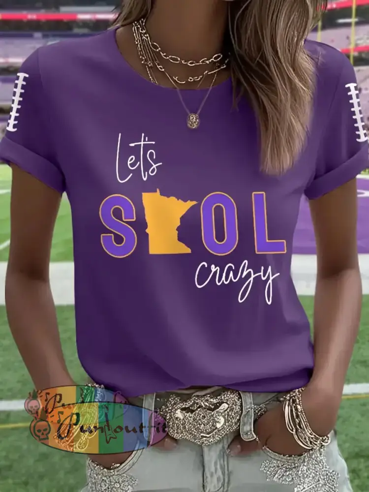 Women’s Let’s SKOL Crazy! Football Fans Lovers Gameday Casual Tee Deep Purple / S