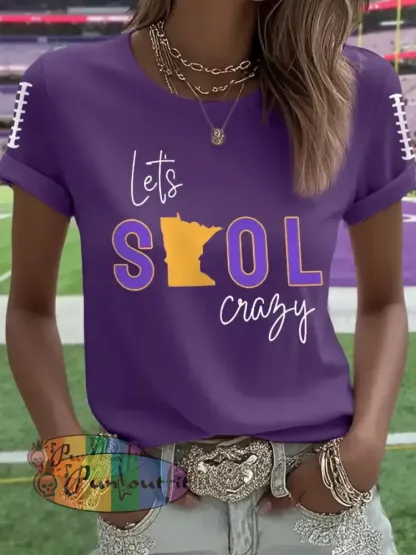 Women’s Let’s SKOL Crazy! Football Fans Lovers Gameday Casual Tee Deep Purple / S