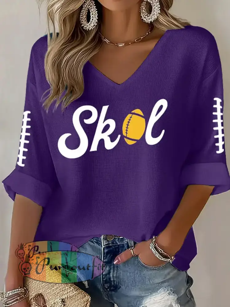 Women’s Let’s SKOL Crazy! Football Fans Lovers Gameday Casual V-Neck Top Purple / S