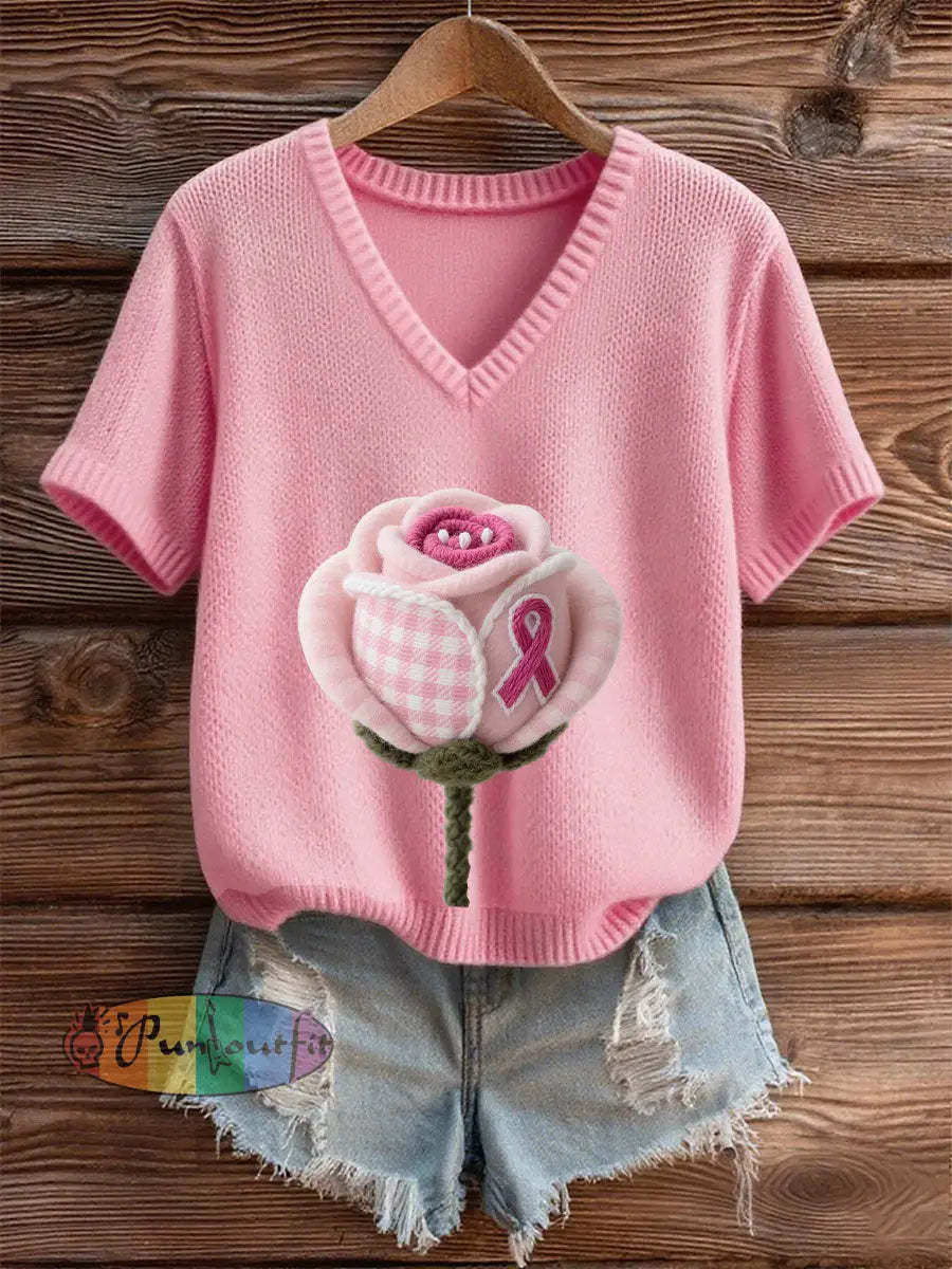 Women’s Pink Breast Cancer Awareness Rose T Shirt Pink / S