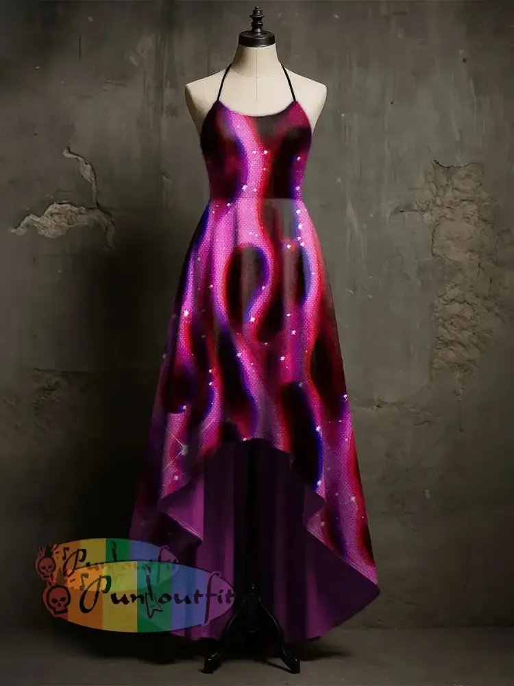 Women’s Psychedelic Flame Printed Suspender Long Dress Pink / S