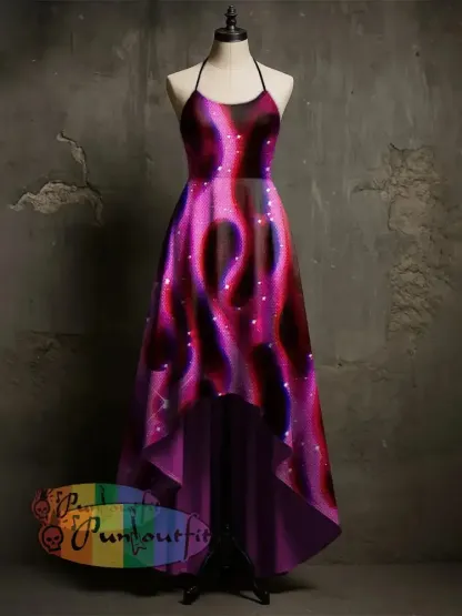 Women’s Psychedelic Flame Printed Suspender Long Dress Pink / S