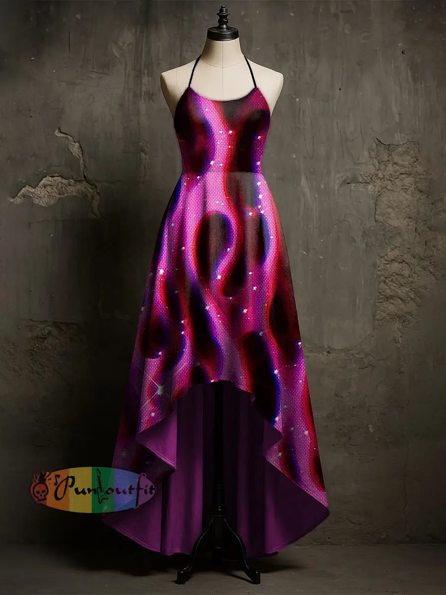 Women’s Psychedelic Flame Printed Suspender Long Dress Pink / S