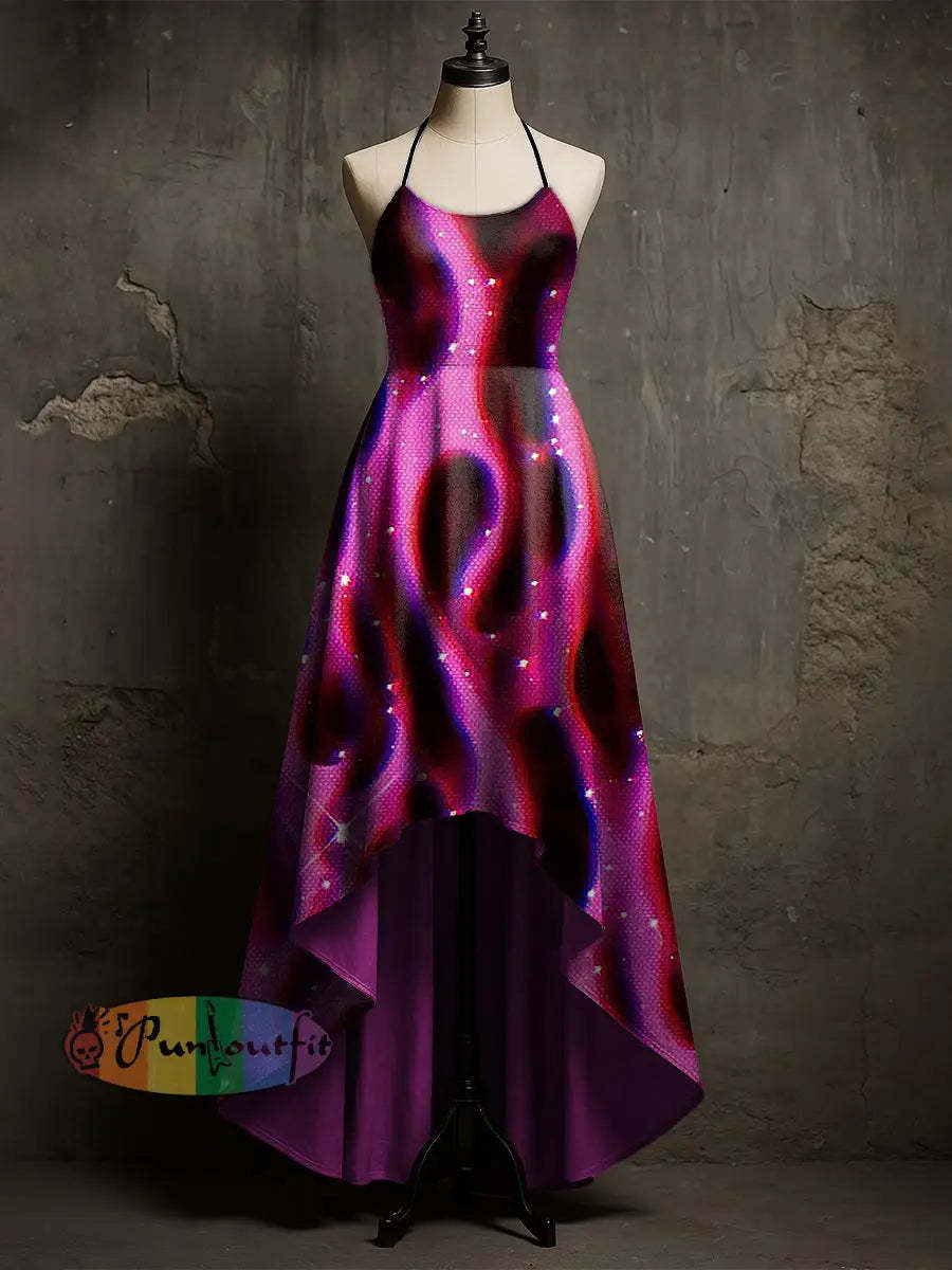 Women’s Psychedelic Flame Printed Suspender Long Dress Pink / S