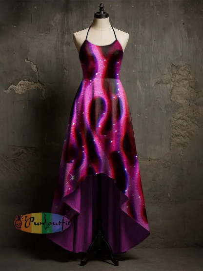 Women’s Psychedelic Flame Printed Suspender Long Dress Pink / S