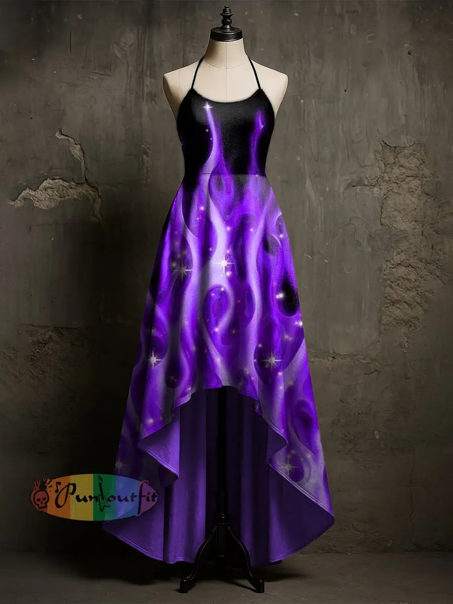 Women’s Psychedelic Flame Printed Suspender Long Dress Purple / S