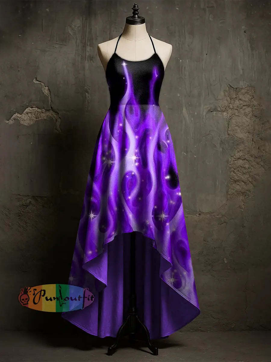 Women’s Psychedelic Flame Printed Suspender Long Dress Purple / S