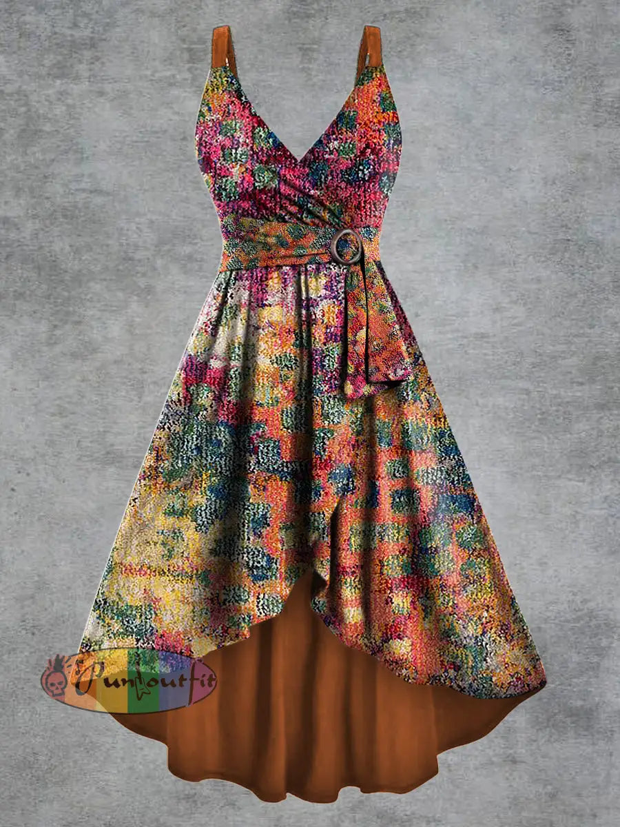 Women’s Psychedelic Print V neck Belt Camisole Dress Multicolour / S