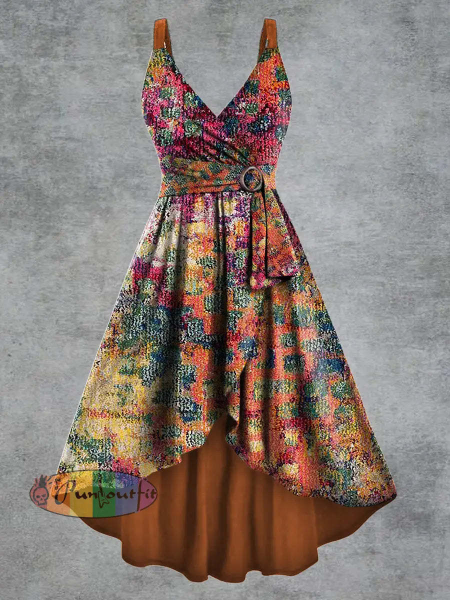 Women’s Psychedelic Print V neck Belt Camisole Dress Multicolour / S