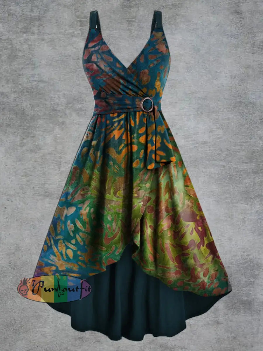 Women’s Psychedelic Print V neck Belt Camisole Dress Multicolour / S