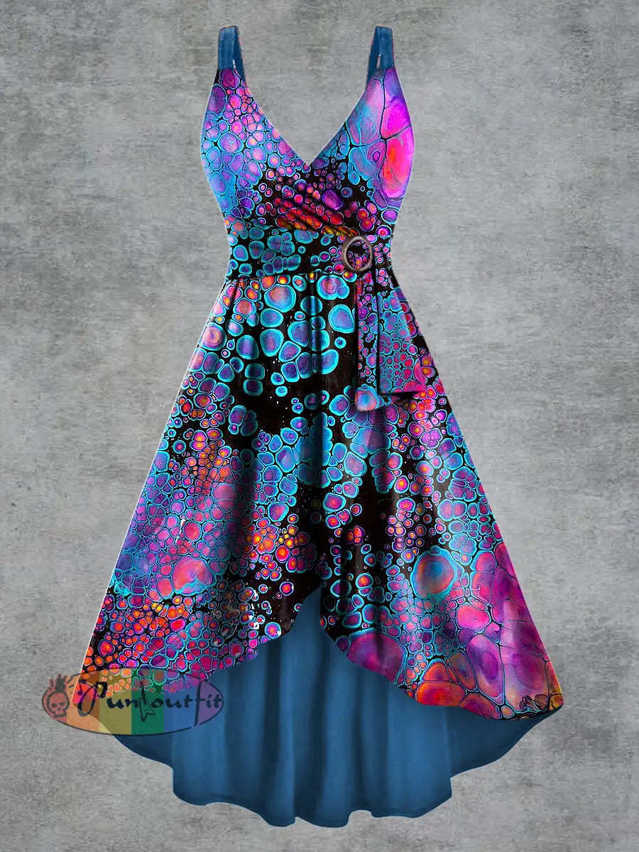 Women’s Psychedelic Print V neck Belt Camisole Dress Multicolour / S