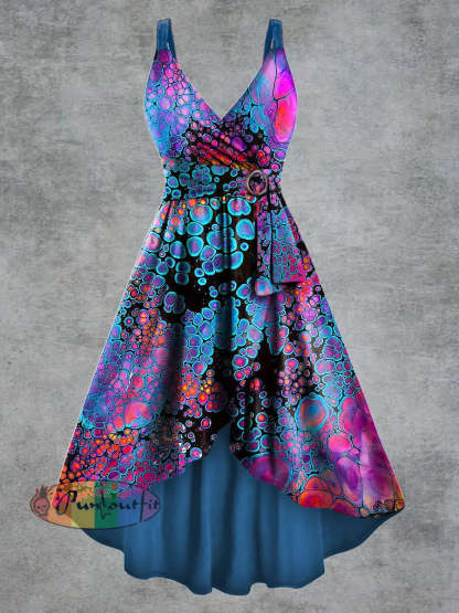 Women’s Psychedelic Print V neck Belt Camisole Dress Multicolour / S