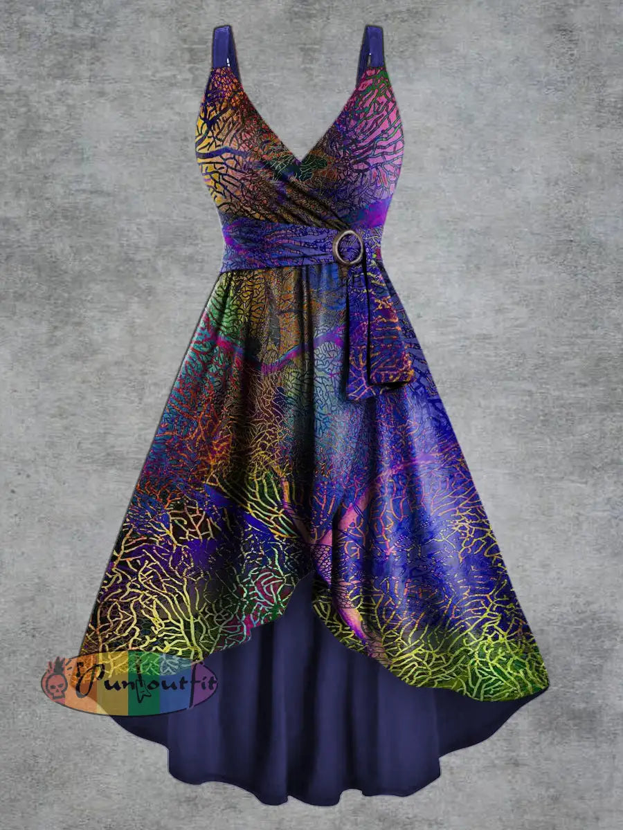 Women’s Psychedelic Print V neck Belt Camisole Dress Multicolour / S