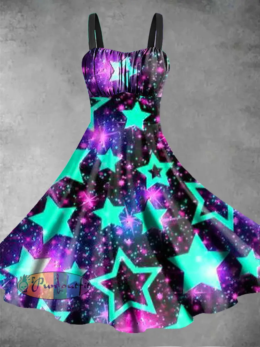 Women’s Psychedelic Star Printed Sleeveless Dress Multicolour / S