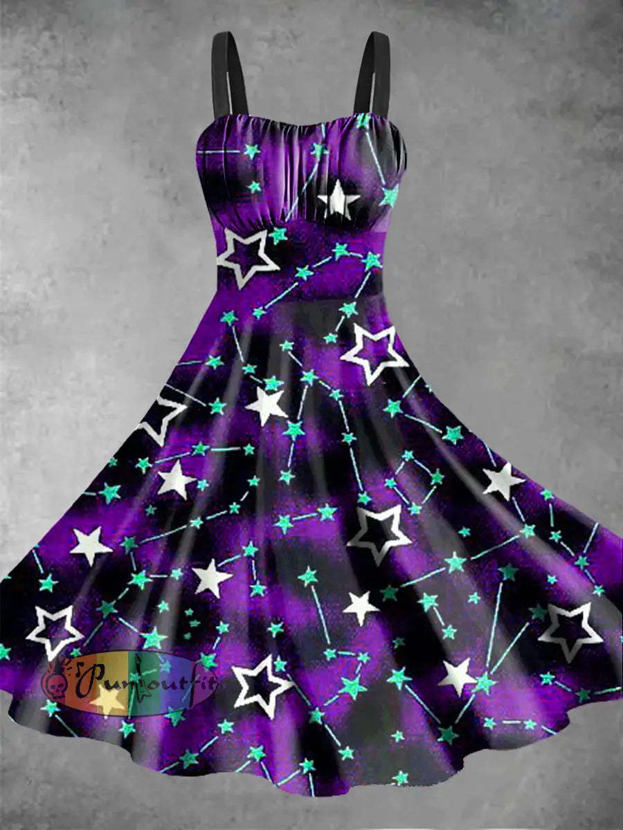 Women’s Psychedelic Star Printed Sleeveless Dress Purple / S