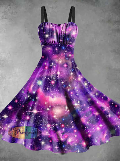 Women’s Psychedelic Star Printed Sleeveless Dress Purple / S