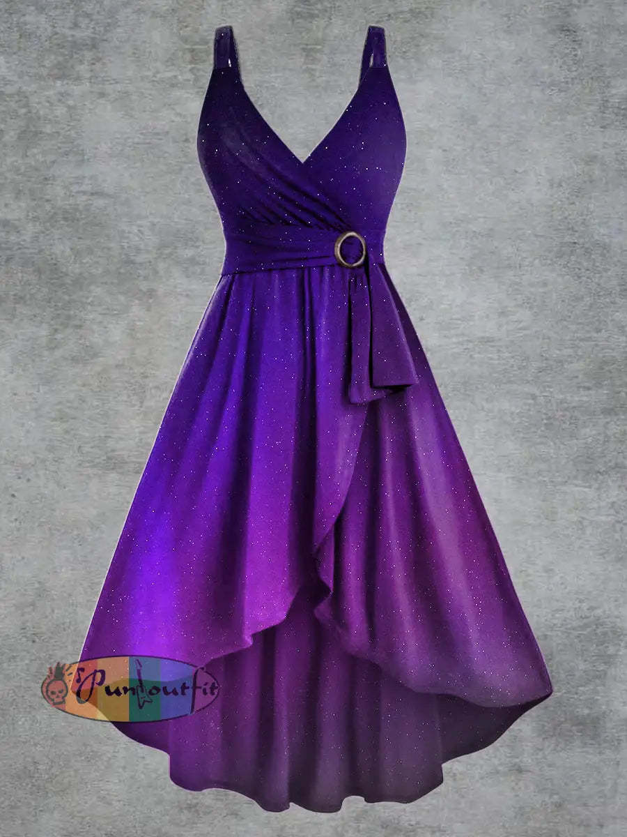 Women’s Psychedelic Starry Sky Print V neck Belt Camisole Dress Multicolour / S