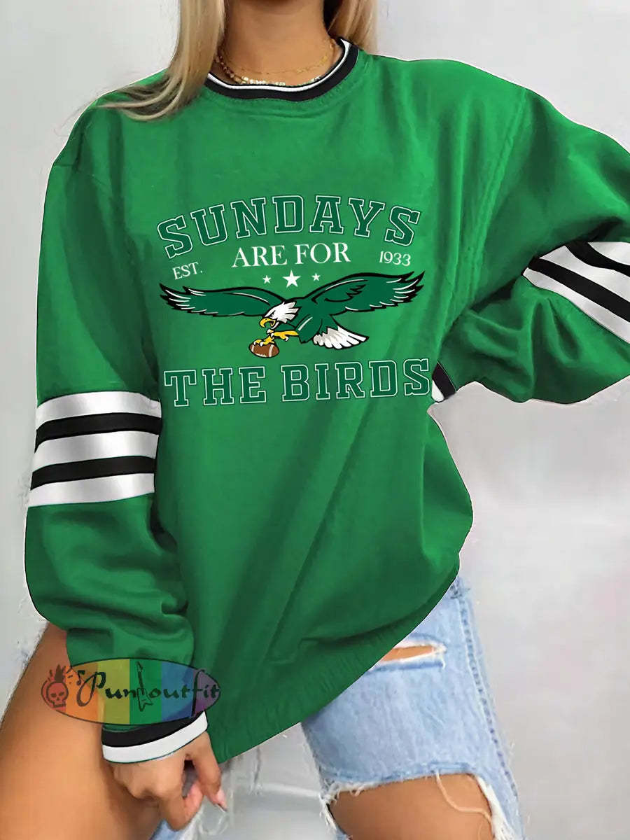 Women’s Sundays Are For The Birds Football Fans Lovers Gameday Casual Sweatshirt Green / S
