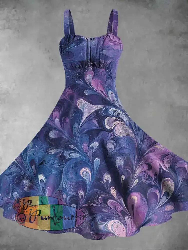 Women’s Swirl Abstract Print Slip Dress Deep Purple / S