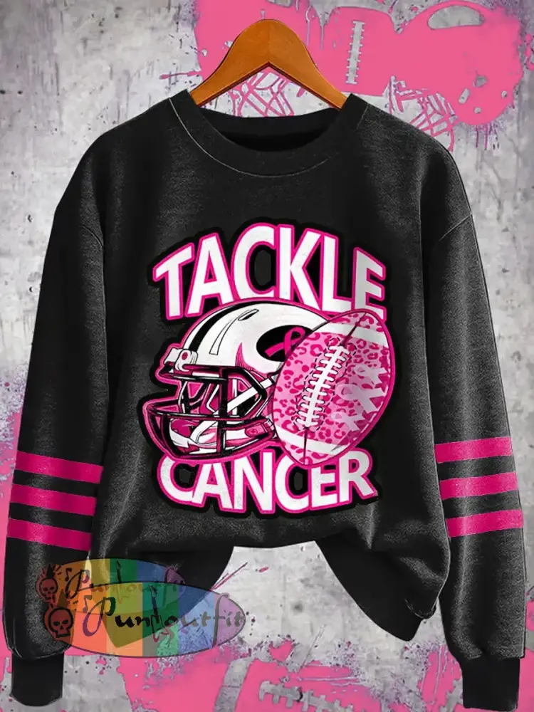 Women’s Tackle Breast Cancer Football Gameday Breast Cancer Awareness Support Sweatshirt Black / S