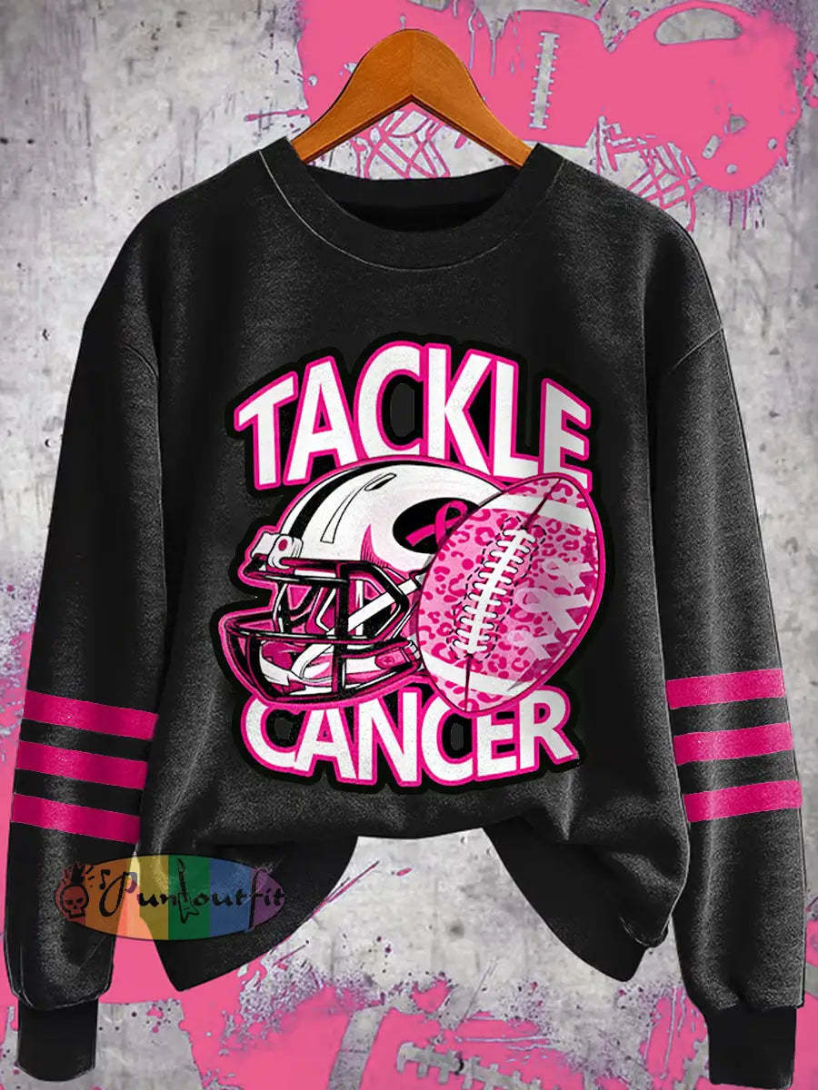 Women’s Tackle Breast Cancer Football Gameday Breast Cancer Awareness Support Sweatshirt Black / S