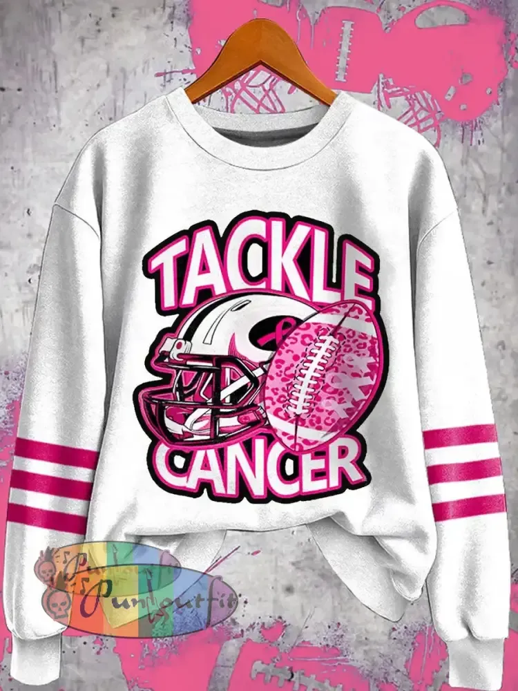 Women’s Tackle Breast Cancer Football Gameday Breast Cancer Awareness Support Sweatshirt White / S