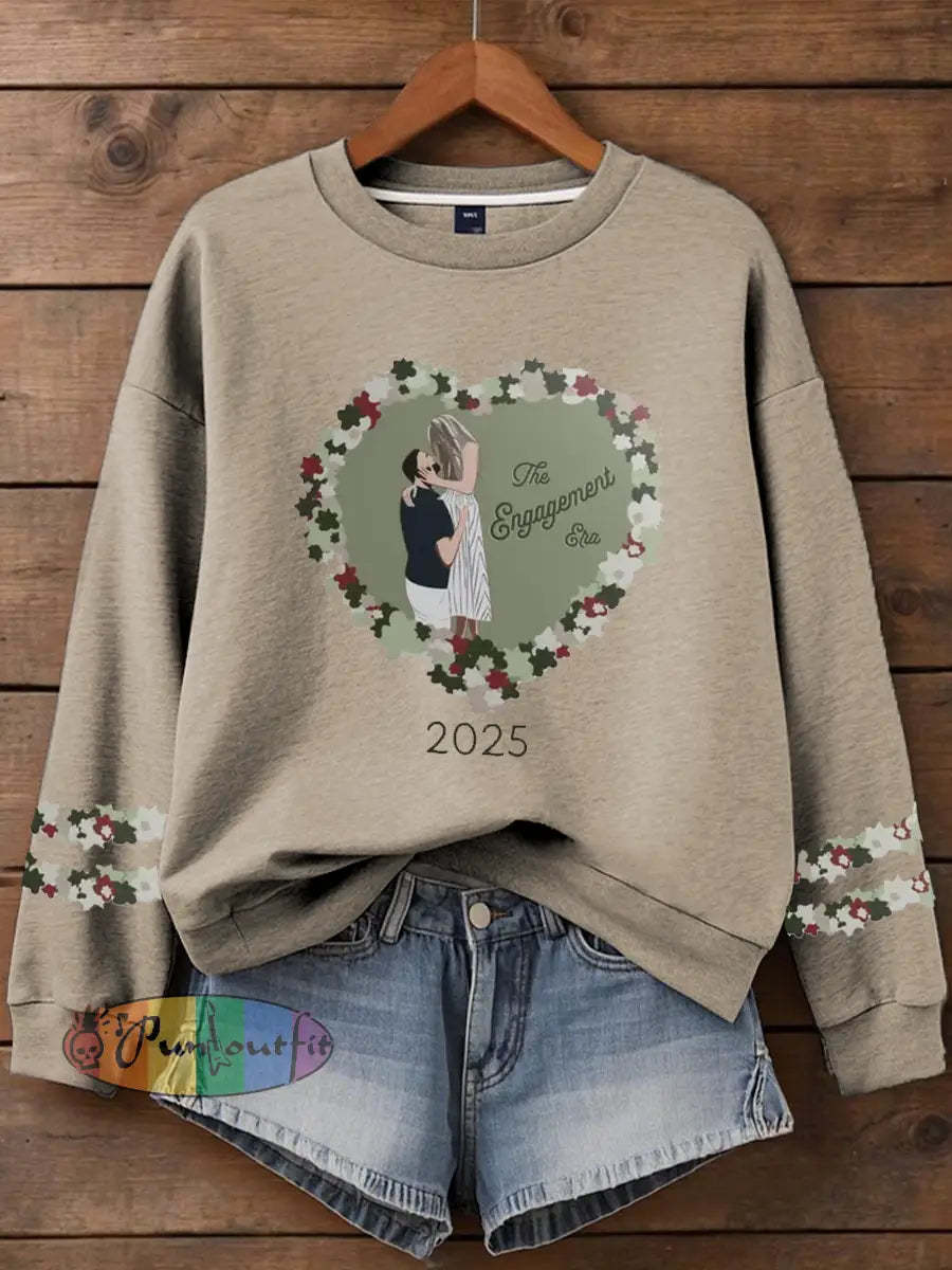 Women’s Taylor Swift and Travis Kelce Engagement Regular Sweatshirt Khaki / S