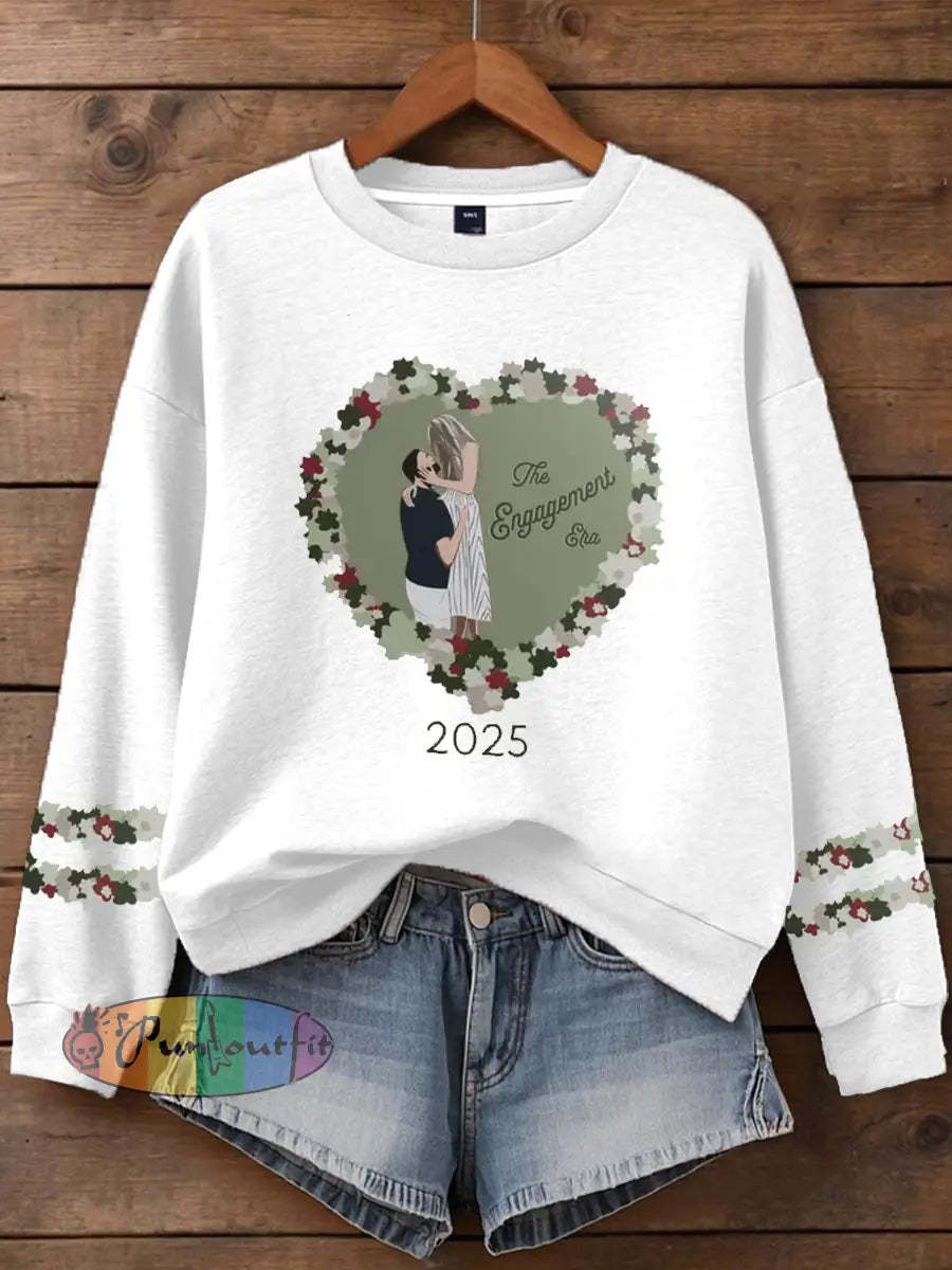 Women’s Taylor Swift and Travis Kelce Engagement Regular Sweatshirt White / S