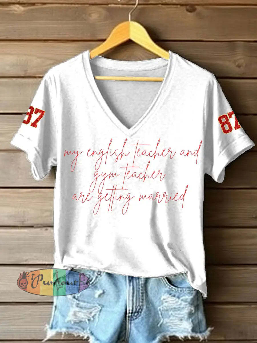 Women’s Taylor Swift and Travis Kelce Engagement short sleeved T shirt White / S
