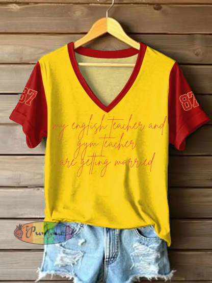 Women’s Taylor Swift and Travis Kelce Engagement short sleeved T shirt Yellow / S