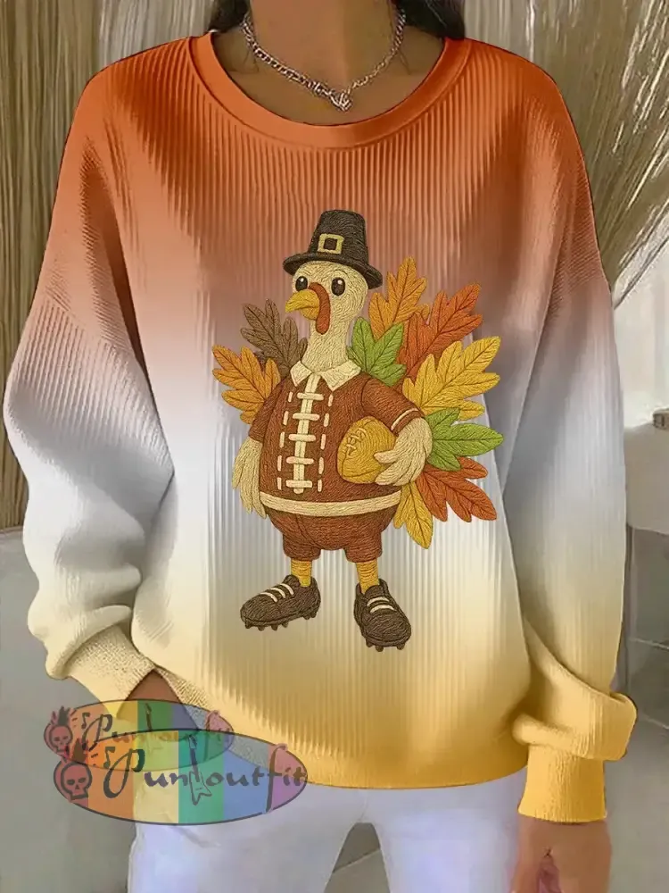 Women’s Thanksgiving Turkey Football Print Sweatshirt Orange / S