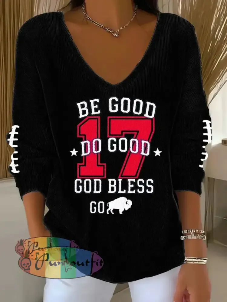 Women’s V-Neck Football Fans Lovers Gameday Casual Ribbed Top Black / S