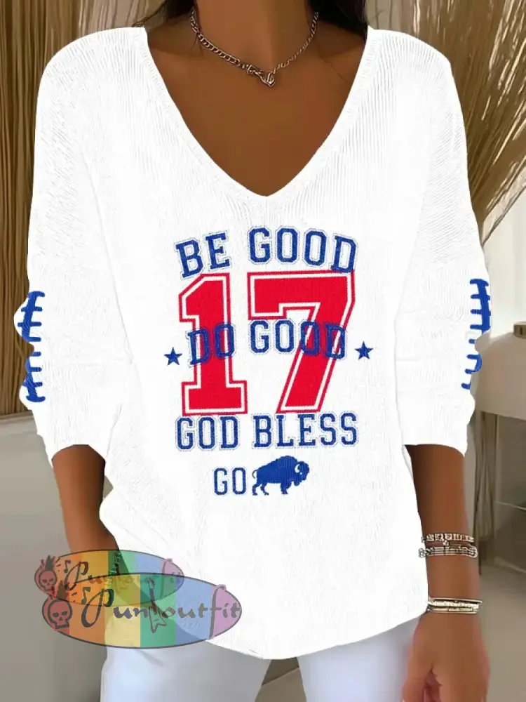Women’s V-Neck Football Fans Lovers Gameday Casual Ribbed Top White / S