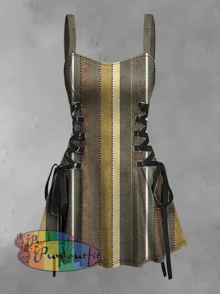 Women’s Vintage Colorful Stripe Colorblock Abstract Art Print Strappy Sleeveless Strappy Mini Dress As picture / S