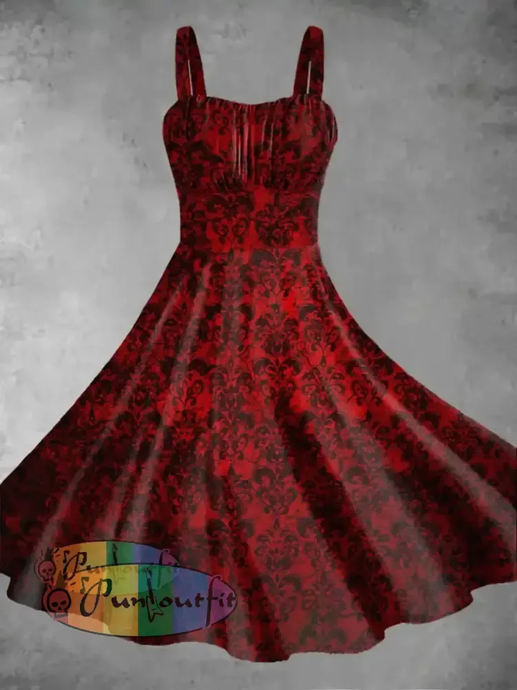 Women’s Vintage Graphic Print Slip Dress Red / S