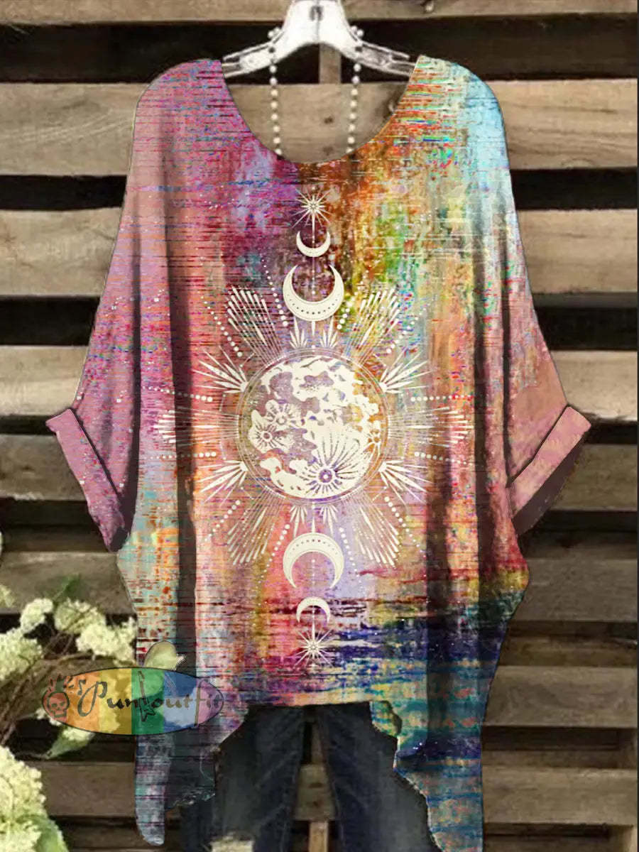 Women’s Vintage Psychedelic Floral Print Design Top Colorful / S