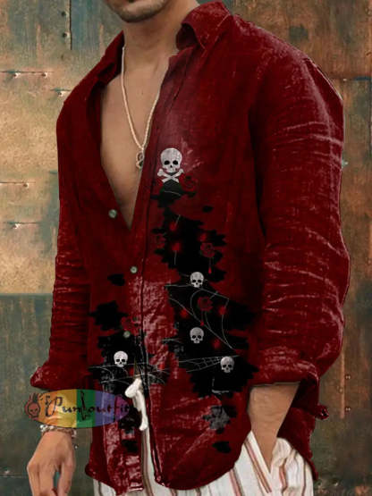 Women’s Vintage Punk Gothic Skull Rose Abstract Print Strappy Sleeveless Strappy Mini Dress Long Sleeve Shirt / S