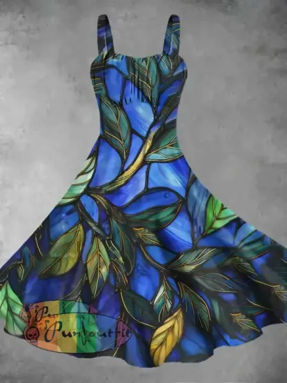 Women’s Window Screen Abstract Print Sling Dress Navy Blue / S