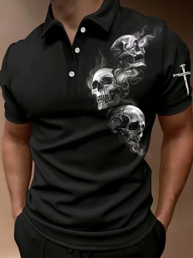 Men's Dark Skull Print Polo Shirt