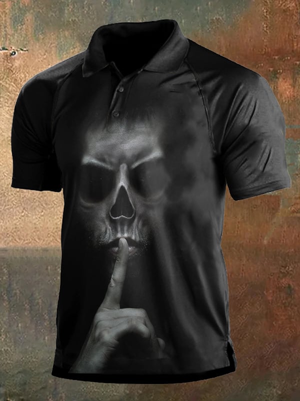 Men's Retro Dark Style Skull Print Polo Shirt