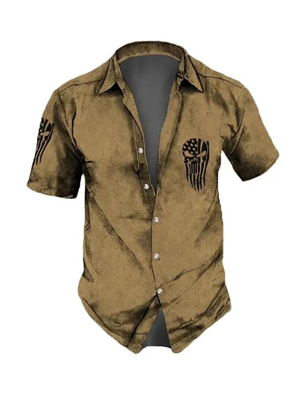 Men's Retro Dark Skull Casual Short Sleeve Shirt