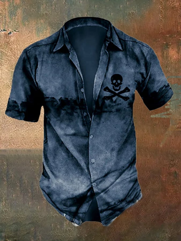 Men's Retro Distressed Skull Short Sleeve Shirt