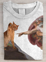 Vintage Funny Cat Art Print Casual Long Sleeve T-shirt