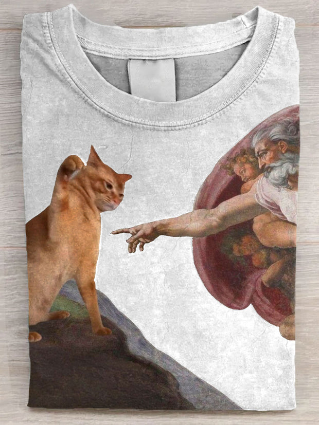 Vintage Funny Cat Art Print Casual Long Sleeve T-shirt