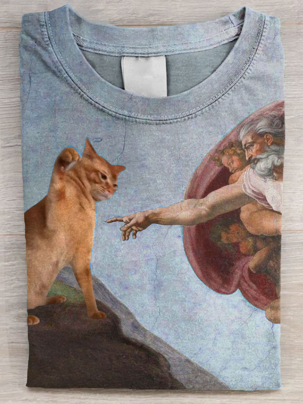 Vintage Funny Cat Art Print Casual Long Sleeve T-shirt