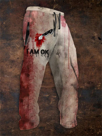 Men's Im OK Halloween Blood Splatter Print Sweatpants